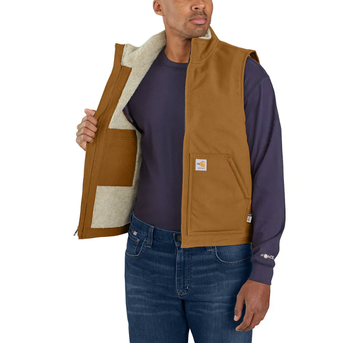 Carhartt FR Duck Sherpa Lined Vest in Carhartt Brown